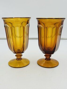 Imperial Glass Old Williamsburg Amber 6 5/8” Iced Tea Goblets Vintage Set of 2
